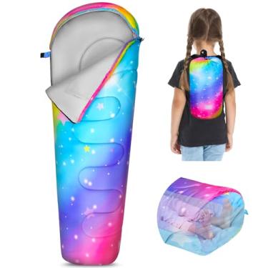 Imagem de FIOBEE Saco de dormir infantil para meninas, meninos, 3 estações, clima quente e frio, sacos de dormir com bolsa de mochila à prova d'água para viagens, caminhadas, acampamento ao ar livre, itens