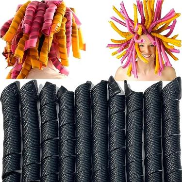 Imagem de MC MAGIC CURLER 40 Peças Modeladores de Cabelo Em Espiral Sem Calor 22" Cachos Mágicos Sem Calor para Cabelos Longos 4 Peças Ganchos de Modelagem Faça Você Mesmo Conjunto de Rolos de Cabelo(Preto)