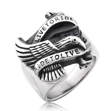Imagem de Gungneer Anel Biker Eagle Live to Ride - Ride to Live Bold Life Statement Joia de aço inoxidável para homens e mulheres, Metal, n
