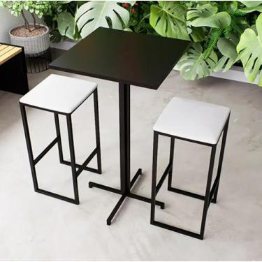 Imagem de Conjunto Mesa Alta Bar Bistrô Quadrada Preta 2 Bancos Estofado Industrial Black (Branco)