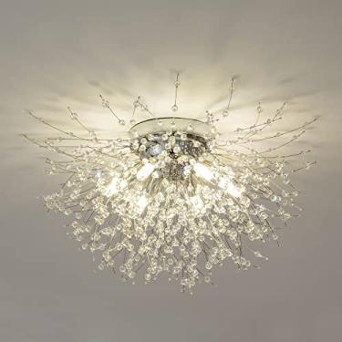Imagem de Luminária de teto cromada para fogos de artifício embutidos, luzes de teto modernas de cristal Sputnik para fogos de artifício, 6 luzes perto do teto para quarto, cozinha, corredor, entrada, sala de estar