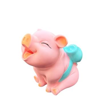 Imagem de Cofrinho fofo de porco, cofrinho inquebrável, capacidade para 1000 moedas, presente de aniversário para crianças (fita azul)