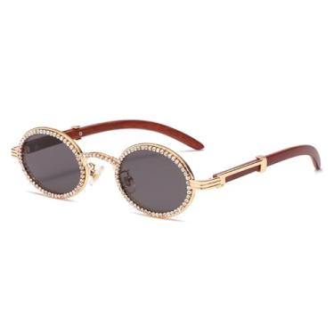 Imagem de VFDHN Óculos de sol femininos com strass, redondos, vintage, uv400, armação pequena, oval, feminino, verão, lente preta, tamanho único