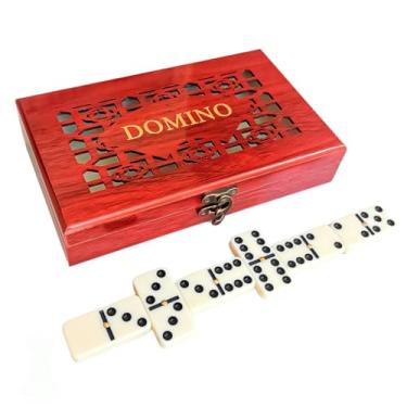 Imagem de Domino Jogo com 28 Peças e Estojo de Madeira Maleta Luxo Portátil Profissional Osso Passatempo Presente