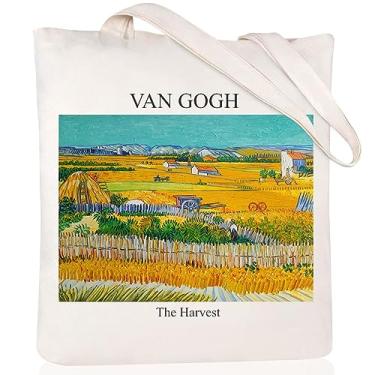 Imagem de Andeiltech Sacola de lona Estética Bonita Vintage Sacolas Livro Bolsa de Ombro Presentes Reutilizáveis Sacos de Mercearia para Mulheres, Van Gogh_the Harvest (campos de trigo), W14.9*H15.7 inches, Sacola de lona estética, sacos de compras reutilizáveis