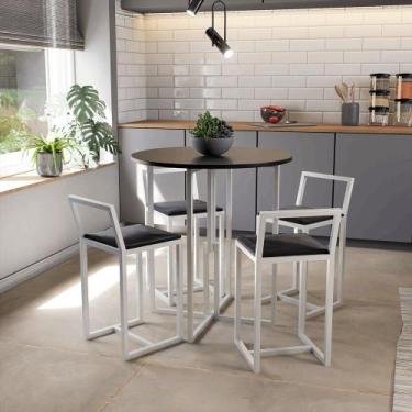 Imagem de Conjunto Mesa Redonda Preta 4 Cadeiras Pequena Estofado Industrial Whi