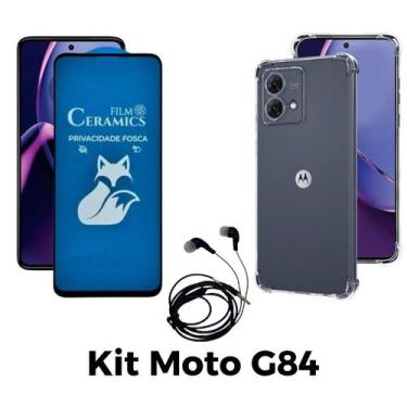 Imagem de Case Silicone + Película Fosca Privacidade + Fone de Ouvido para Moto 