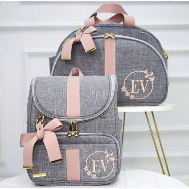 Imagem de Kit bolsa maternidade de luxo bordado - tema: arco-florido (2 peças) p
