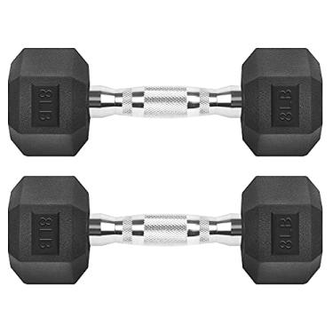 Imagem de Halteres hexagonais revestidos de borracha de ferro fundido sextavado preto pesos livres para exercícios 3,6 kg/par