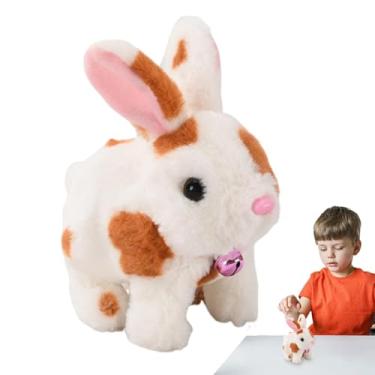 Imagem de Coelhinho em movimento Animal de pelúcia, luxuoso coelho realista,Coelho eletrônico interativo com sino - Orelhas interativas para caminhada e tremores, brinquedo de coelho de pelúcia, educacional par