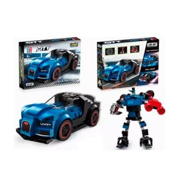 Imagem de Blocos de Montar 2 em 1, Carro Esportivo e Robô Transformável, 197 Peças, Azul