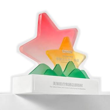 Imagem de Troféu de estrela de coração de cristal personalizado de luxo para mãe, esposa, médicos e enfermeiras - Design moderno com gravação e impressão (cor e imagem personalizadas, estrela, 21 x 21 cm)