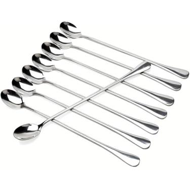 Imagem de Colher de chá de gelo de cabo longo, colheres de coquetel para mexer, colheres de café de aço inoxidável, colher de sorvete, conjunto de 8 (22 cm)
