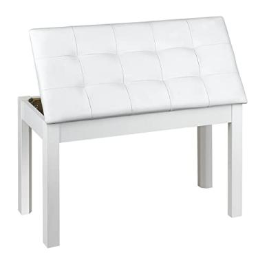 Imagem de ZHRUNS Banco de teclado de madeira para piano com armazenamento e almofada acolchoada Branco
