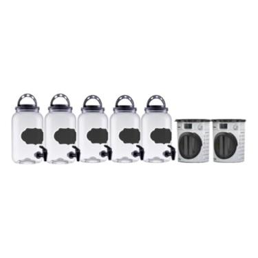 Imagem de Kit 7 Organizador Lavanderia Dispenser Amaciante E Sabão Em Pó Liquido 3,6l Lousa Cores (Preto)