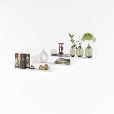 Imagem de Kit 3 Prateleiras Nichos em U 60x15cm MDF Branco com Suporte Flutuante Invisível