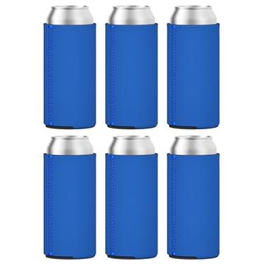 Imagem de TahoeBay 6 Slim Can Sleeves - Coolers de cerveja de neoprene em branco - Compatível com RedBull de 340 ml, Michelob Ultra, Seltzer de garra branca, Royal Blue, 12oz, 6