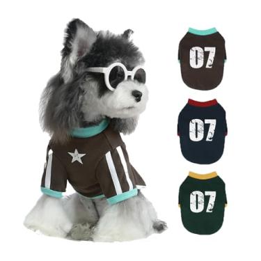 Imagem de LUVMOJO Camiseta de cachorro extra grande marrom café, pulôver de lã quente para cães grandes, roupas aconchegantes e respiráveis para animais de estimação, estampa atlética de estrelas e números