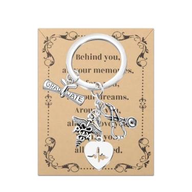 Imagem de FEELMEM Presente de assistente médico PA presentes de formatura estetoscópio batimento cardíaco PA berloque chaveiro presente de estudante médico presente PA (prata)