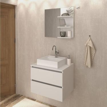 Imagem de Conjunto de Banheiro com Gabinete Suspenso 2 Gavetas e Espelheira 3 Prateleiras Branco