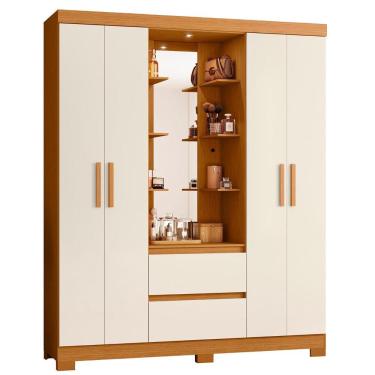 Imagem de Guarda Roupa Casal Capelinha Olímpia 4 Portas e 2 Gavetas com Espelho - Móveis Albatroz Cinamomo/Off White
