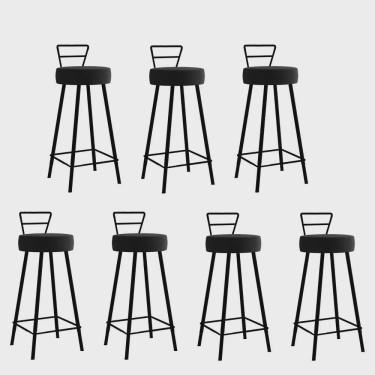 Imagem de Kit 07 Banqueta Alta Com Encosto Tina Eiffel Cozinha Bar Bistrô Ferro Preto Suede Preto - Ahz Móveis