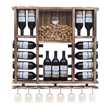 Imagem de Adega Delenha Madeira Rústica 15 Garrafas Porta Taças