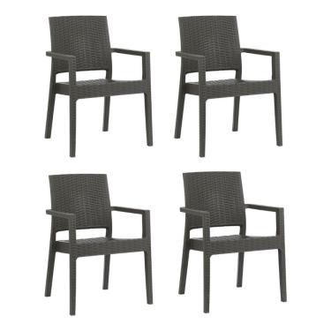 Imagem de 4 Poltronas Milano Cinza Vime Rattan Sintetico Jardim