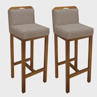 Imagem de Kit 02 Banqueta Alta Com Encosto Simon Cozinha Balcão Bistrô Base Madeira Castanho Suede Bege - Ahazzo Móveis