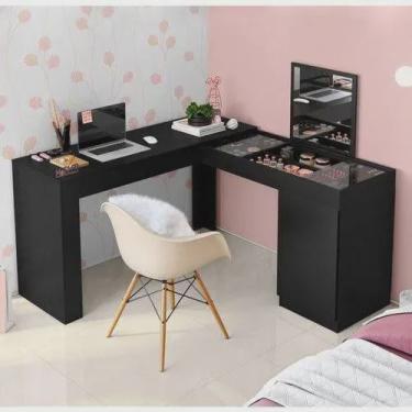 Imagem de Escrivaninha De Canto + Penteadeira Camarim Star Preto Fosco