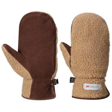 Imagem de Harssidanzar Luva de inverno masculina, luvas de camurça quente de lã 3M Thinsulate luvas de esqui de inverno para neve SM040US, camelo/marrom escuro, tamanho M