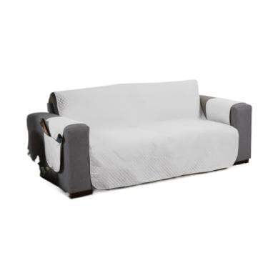 Imagem de Protetor de Sofá 2 3 4 Lugares Retrátil (1,00/1,50/1,80/2,20m) Capa Protetora Matelada Porta Objetos(Branco,3 Lugares (1,50m))