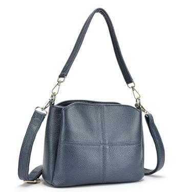Imagem de MASIWEI Bolsa de ombro feminina de couro genuíno pequena carteiro bolsa tiracolo bolsa feminina bolsa de mão presente para compras bolsa diária 7363, Azul