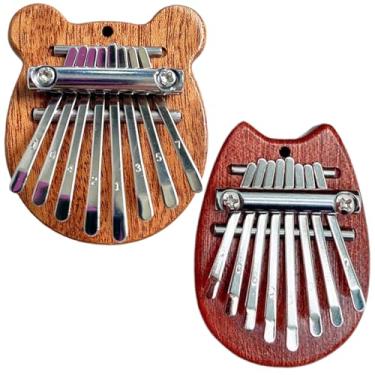 Imagem de Piano de polegar Kalimba com 8 teclas em forma de gato e urso Kalimba piano de dedo portátil com cordão e corrente de metal Piano de polegar portátil para iniciantes, madeira