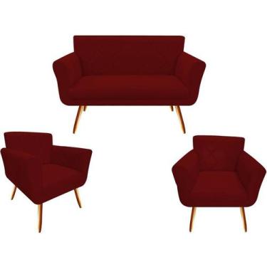 Imagem de Kit Namoradeira + 2 Poltronas Decorativa Sabrina Suede Marsala Pés Mad