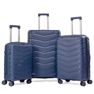 Imagem de Kit De Malas Para Viagem PMG Polipropileno De Bordo 10Kg Anac Pequena, Média 23Kg E Grande 32Kg Para Despachar Rígida Dura 8 Rodas 360 Resistente (AZUL, 3-Peças (P/M/G))