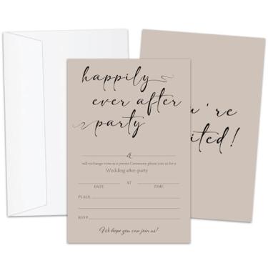 Imagem de Convites de festa de recepção, cartões de convite de recepção minimalistas marrons, convite de festa Happily Ever After para chá de casamento, 25 convites de preenchimento dupla face com envelopes