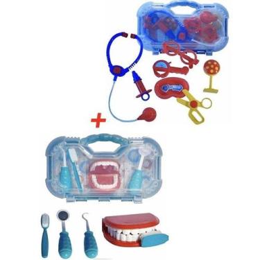 Imagem de Brinquedo infantil Maleta Kit Dentista verde + Maleta Kit Médico Azul 