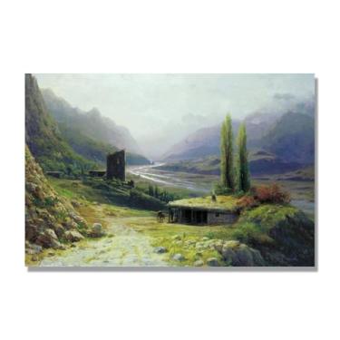 Imagem de Lev Lagorio Prints. Pintura de arte de parede de paisagem marítima. Pôster de reprodução de impressões em tela de paisagem para decoração de casa (desfiladeiro caucasiano). 50 x 75 cm - 19,7 x 29,6