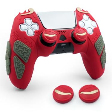 Imagem de CHIN FAI Capa Protetora Para Controle De Ps5, Ergonômica Silicone Inspirada Em Wukong Com Capas Joystick Formato Olhos Fogo, Design Alça Forma Cota Malha E Parte Traseira Nuvem (Vermelha)
