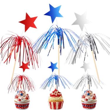 Imagem de BOARDFEB 100Pcs 4th of July Cocktail Picks, Patriotic Red White Blue Firework Picks with Star Cocktail Stick Cupcake Toppers Toothpicks for 4th of July Party Independence Day Food Drinks Pick Supplies
