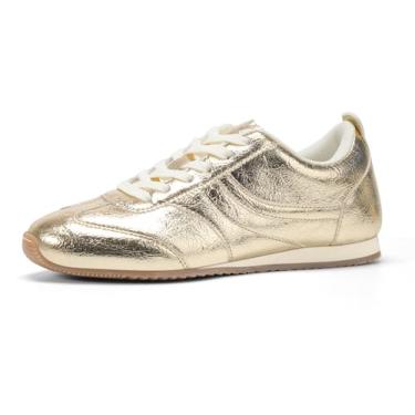 Imagem de LUCKY STEP Tênis feminino leve casual para academia, viagem, trabalho, tênis sem cadarço feminino, Dourado, 38