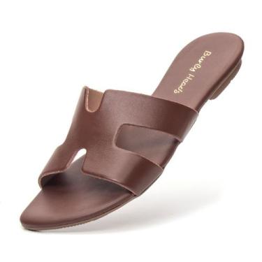 Imagem de Rasteirinha Feminina Couro Conforto Leve Sola Antiderrapante Café - Bu