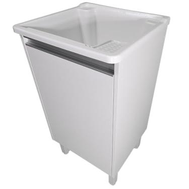 Imagem de Tanque 26l Plástico Branco Para Torneira De Bancada + Gabinete Mdf Branco Puxador Perfil