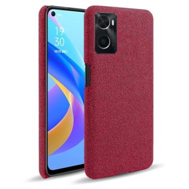 Imagem de Capa para OPPO A76 4G,Capa desenhada em lona,Case Protetora Ultrafina com Empunhadura Macia,Design em Tecido Antichoque e Antiarranhões-Red