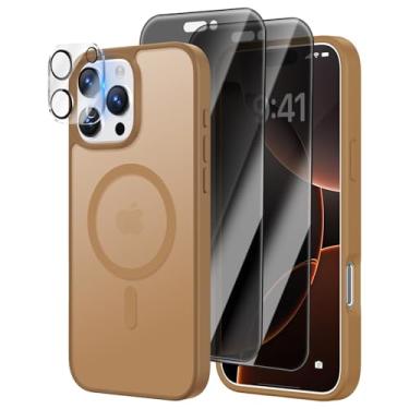 Imagem de [4 em 1] Capa magnética para iPhone 16 Pro Max, 2 películas protetoras de tela de privacidade e 1 protetor de câmera fotográfica, adequado para MagSafe, capa fosca translúcida à prova de choque de