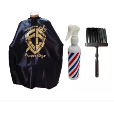 Imagem de KIT Barbeiro Cabeleireiro Capa Cetim Premium + Borrifador e Espanador 