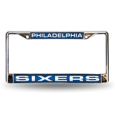 Imagem de Moldura para placa de licença NBA Philadelphia 76ers com corte a laser incrustado padrão cromado