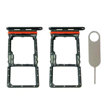 Imagem de 2 compartimentos para bandeja de cartão SIM duplo de substituição para cartão micro SD + pino ejetor de cartão para Samsung Galaxy A16 5G SM-A166 (preto)