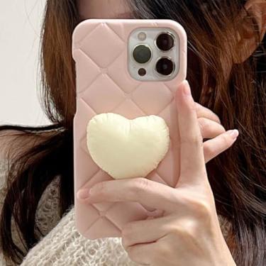 Imagem de Capa de celular fofa com estampa de borboleta e flor de algodão em formato de coração e nuvem de marshmallow 3D para iPhone 15, 14, 13, 11, 12 Pro Max, capa de couro PU com relevo, rosa, para iPhone